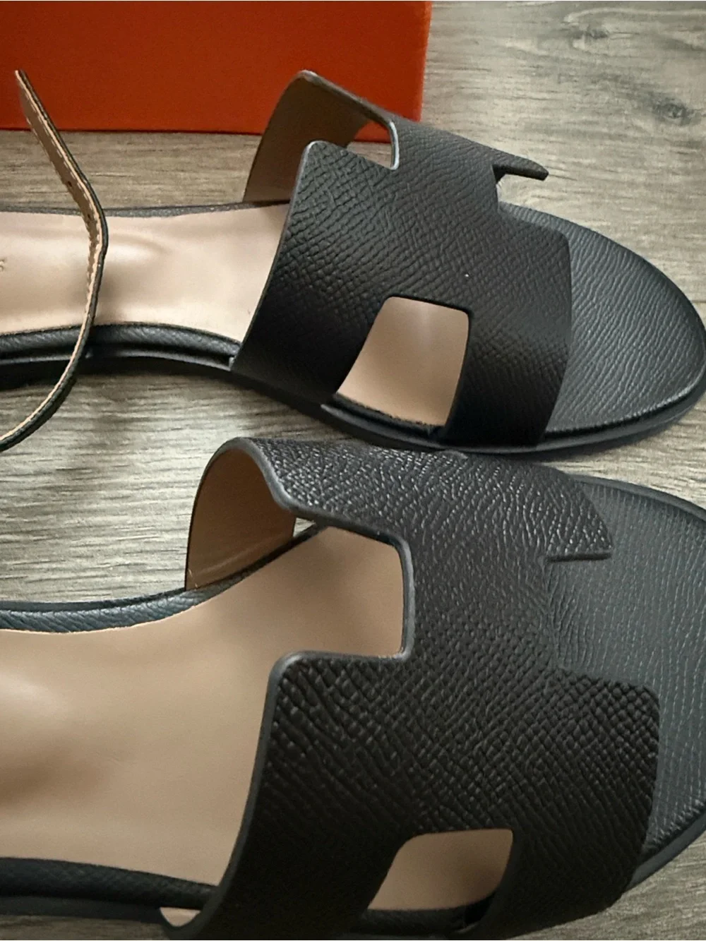 Black  Leather Slide Sandals